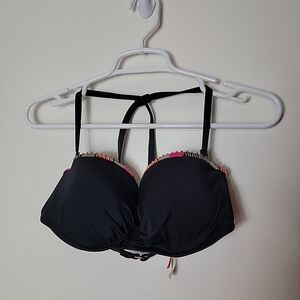Victoria's Secret Black Padded Bikini Top with Pink Trim